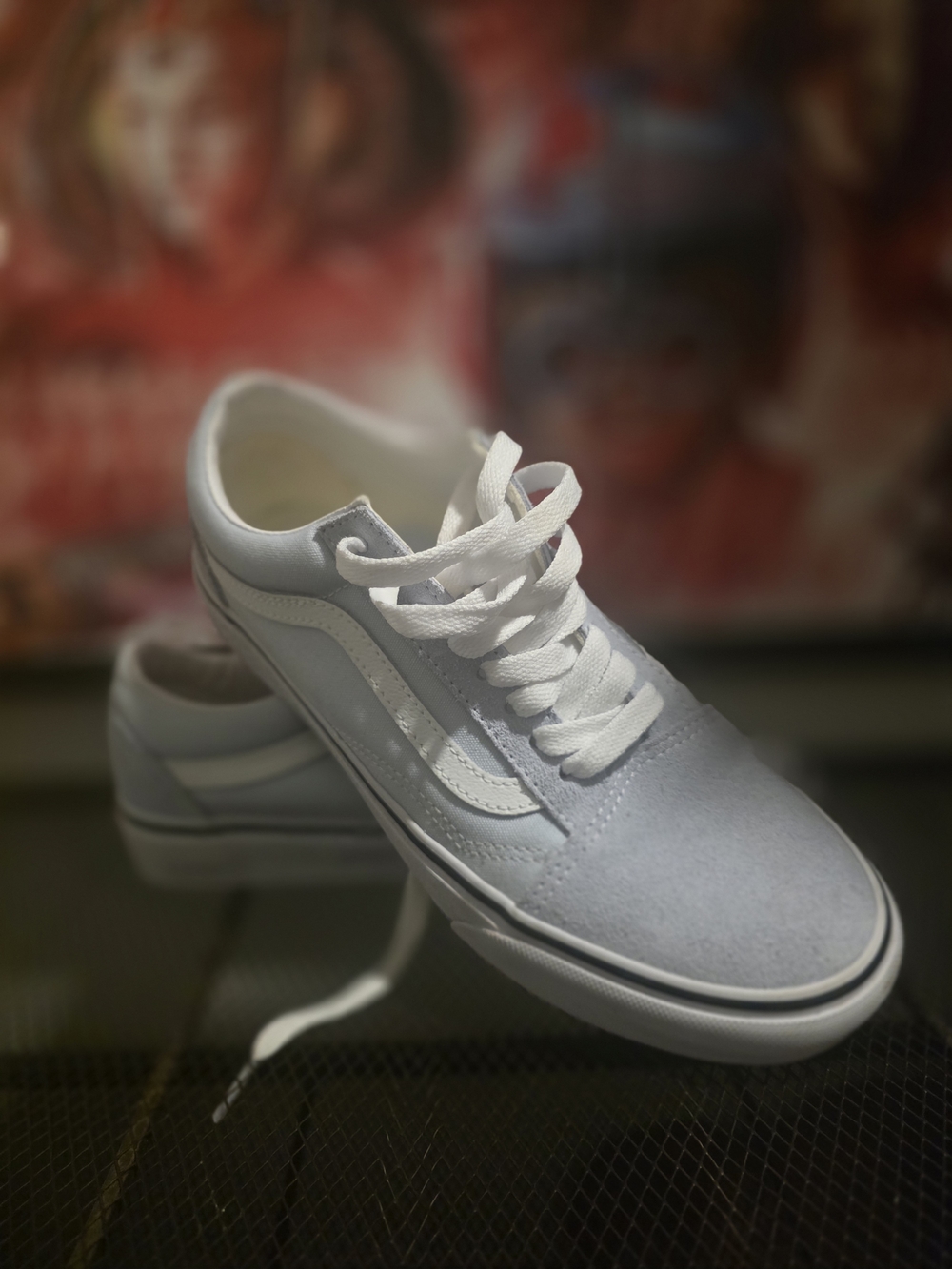 Vans Women's Old Skool Low-Top Skate Shoes in Light Blue/White